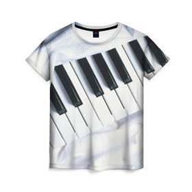 Женская футболка 3D с принтом Клавиши , 100% полиэфир ( синтетическое хлопкоподобное полотно) | прямой крой, круглый вырез горловины, длина до линии бедер | белая | клавиши | музыка | пианино | черная