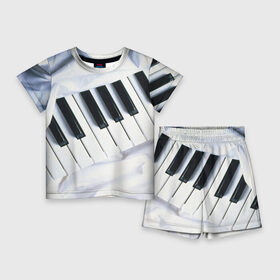 Детский костюм с шортами 3D с принтом Клавиши ,  |  | белая | клавиши | музыка | пианино | черная