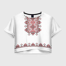 Женская футболка 3D укороченная с принтом Вышивка 41 , 100% полиэстер | круглая горловина, длина футболки до линии талии, рукава с отворотами | belarus | беларусь | вышивка