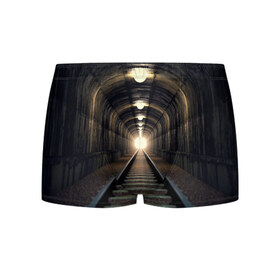 Мужские трусы 3D с принтом Бескрайний тоннель , 50% хлопок, 50% полиэстер | классическая посадка, на поясе мягкая тканевая резинка | Тематика изображения на принте: железная дорога | иллюзия | коридор | свет в конце тоннеля | тоннель