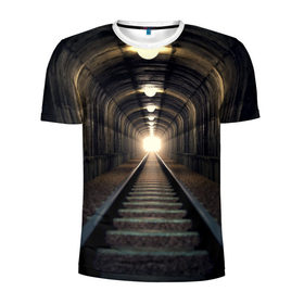 Мужская футболка 3D спортивная с принтом Бескрайний тоннель , 100% полиэстер с улучшенными характеристиками | приталенный силуэт, круглая горловина, широкие плечи, сужается к линии бедра | железная дорога | иллюзия | коридор | свет в конце тоннеля | тоннель