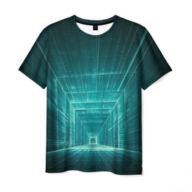 Мужская футболка 3D с принтом Цифровой тоннель , 100% полиэфир | прямой крой, круглый вырез горловины, длина до линии бедер | глубины сознания | интернет | коридор | матрица | оптическая иллюзия | секрет | сеть | тайна | тоннель