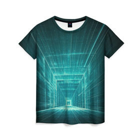 Женская футболка 3D с принтом Цифровой тоннель , 100% полиэфир ( синтетическое хлопкоподобное полотно) | прямой крой, круглый вырез горловины, длина до линии бедер | глубины сознания | интернет | коридор | матрица | оптическая иллюзия | секрет | сеть | тайна | тоннель
