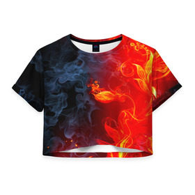 Женская футболка 3D укороченная с принтом Абстракция , 100% полиэстер | круглая горловина, длина футболки до линии талии, рукава с отворотами | огонь | пламя | цветок