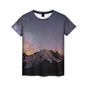Женская футболка 3D с принтом Звездное небо , 100% полиэфир ( синтетическое хлопкоподобное полотно) | прямой крой, круглый вырез горловины, длина до линии бедер | горы | звезды | космос | небо | ночь