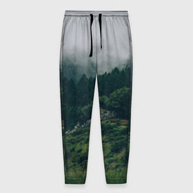 Мужские брюки 3D с принтом Туманный лес , 100% полиэстер | манжеты по низу, эластичный пояс регулируется шнурком, по бокам два кармана без застежек, внутренняя часть кармана из мелкой сетки | веткгоры | деревья | лес | туман
