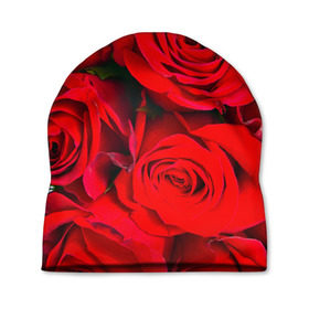 Шапка 3D с принтом Розы , 100% полиэстер | универсальный размер, печать по всей поверхности изделия | букет | красная | лепестки | роза | цветы