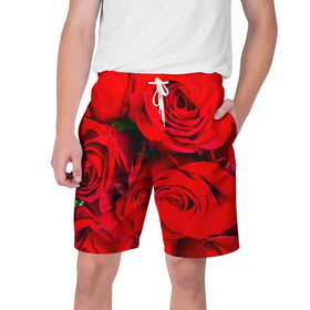 Мужские шорты 3D с принтом Розы ,  полиэстер 100% | прямой крой, два кармана без застежек по бокам. Мягкая трикотажная резинка на поясе, внутри которой широкие завязки. Длина чуть выше колен | Тематика изображения на принте: букет | красная | лепестки | роза | цветы