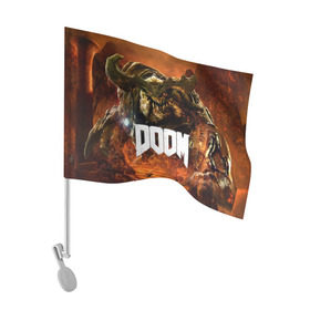 Флаг для автомобиля с принтом Doom 4 Hell Cyberdemon , 100% полиэстер | Размер: 30*21 см | Тематика изображения на принте: cyberdemon | demon | doom | hell | дум