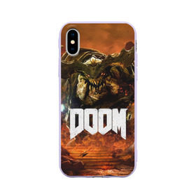 Чехол для Apple iPhone X силиконовый матовый с принтом Doom 4 Hell Cyberdemon , Силикон | Печать на задней стороне чехла, без боковой панели | Тематика изображения на принте: cyberdemon | demon | doom | hell | дум