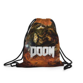 Рюкзак-мешок 3D с принтом Doom 4 Hell Cyberdemon , 100% полиэстер | плотность ткани — 200 г/м2, размер — 35 х 45 см; лямки — толстые шнурки, застежка на шнуровке, без карманов и подкладки | Тематика изображения на принте: cyberdemon | demon | doom | hell | дум