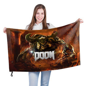 Флаг 3D с принтом Doom 4 Hell Cyberdemon , 100% полиэстер | плотность ткани — 95 г/м2, размер — 67 х 109 см. Принт наносится с одной стороны | Тематика изображения на принте: cyberdemon | demon | doom | hell | дум