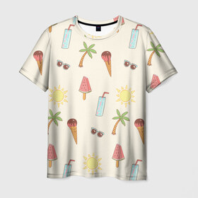 Мужская футболка 3D с принтом Пляжный арт , 100% полиэфир | прямой крой, круглый вырез горловины, длина до линии бедер | 