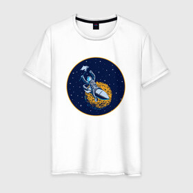 Мужская футболка хлопок с принтом Космонавт 10.1 , 100% хлопок | прямой крой, круглый вырез горловины, длина до линии бедер, слегка спущенное плечо. | 