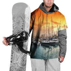 Накидка на куртку 3D с принтом Barcelona , 100% полиэстер |  | barcelona | spain | барселона | европа | закат | испания | каталония | море | парусник | фрегат | яхта