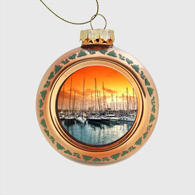 Стеклянный ёлочный шар с принтом Barcelona , Стекло | Диаметр: 80 мм | barcelona | spain | барселона | европа | закат | испания | каталония | море | парусник | фрегат | яхта
