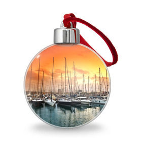 Ёлочный шар с принтом Barcelona , Пластик | Диаметр: 77 мм | barcelona | spain | барселона | европа | закат | испания | каталония | море | парусник | фрегат | яхта