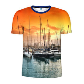 Мужская футболка 3D спортивная с принтом Barcelona , 100% полиэстер с улучшенными характеристиками | приталенный силуэт, круглая горловина, широкие плечи, сужается к линии бедра | barcelona | spain | барселона | европа | закат | испания | каталония | море | парусник | фрегат | яхта