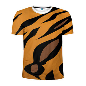Мужская футболка 3D спортивная с принтом Шерсть тигра , 100% полиэстер с улучшенными характеристиками | приталенный силуэт, круглая горловина, широкие плечи, сужается к линии бедра | оранжевый | текстура | тигр