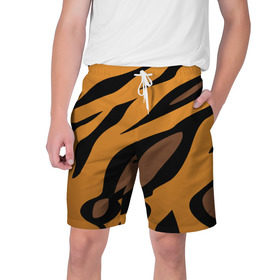 Мужские шорты 3D с принтом Шерсть тигра ,  полиэстер 100% | прямой крой, два кармана без застежек по бокам. Мягкая трикотажная резинка на поясе, внутри которой широкие завязки. Длина чуть выше колен | оранжевый | текстура | тигр