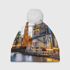 Шапка 3D c помпоном с принтом Амстердам , 100% полиэстер | универсальный размер, печать по всей поверхности изделия | нидерланды | пейзаж