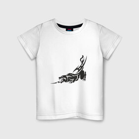 Детская футболка хлопок с принтом Рысь , 100% хлопок | круглый вырез горловины, полуприлегающий силуэт, длина до линии бедер | Тематика изображения на принте: дикая кошка | клыки | когти | цвета