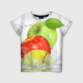 Детская футболка 3D с принтом Яблоки , 100% гипоаллергенный полиэфир | прямой крой, круглый вырез горловины, длина до линии бедер, чуть спущенное плечо, ткань немного тянется | фрукты | яблоки