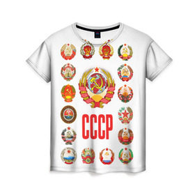 Женская футболка 3D с принтом СССР 3 , 100% полиэфир ( синтетическое хлопкоподобное полотно) | прямой крой, круглый вырез горловины, длина до линии бедер | ussr | герб | ссср