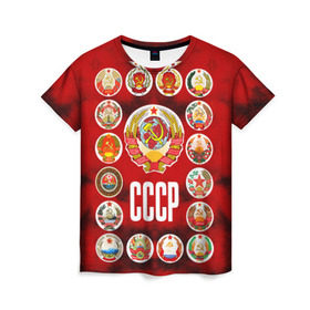 Женская футболка 3D с принтом СССР 4 , 100% полиэфир ( синтетическое хлопкоподобное полотно) | прямой крой, круглый вырез горловины, длина до линии бедер | ussr | герб | ссср