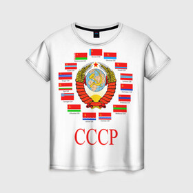 Женская футболка 3D с принтом СССР 5 , 100% полиэфир ( синтетическое хлопкоподобное полотно) | прямой крой, круглый вырез горловины, длина до линии бедер | ussr | герб | ссср