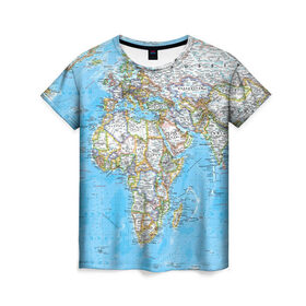 Женская футболка 3D с принтом Карта 2 , 100% полиэфир ( синтетическое хлопкоподобное полотно) | прямой крой, круглый вырез горловины, длина до линии бедер | map | world | карта | мир