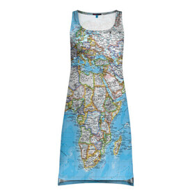 Платье-майка 3D с принтом Карта 2 , 100% полиэстер | полуприлегающий силуэт, широкие бретели, круглый вырез горловины, удлиненный подол сзади. | map | world | карта | мир