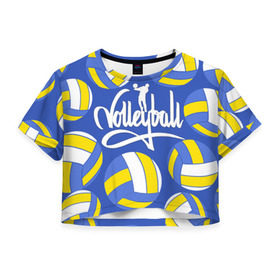 Женская футболка 3D укороченная с принтом Волейбол 6 , 100% полиэстер | круглая горловина, длина футболки до линии талии, рукава с отворотами | volleyball | волейбол