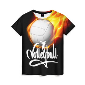 Женская футболка 3D с принтом Волейбол 28 , 100% полиэфир ( синтетическое хлопкоподобное полотно) | прямой крой, круглый вырез горловины, длина до линии бедер | volleyball | волейбол