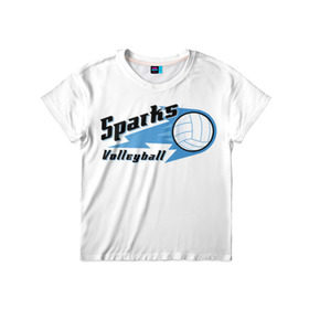 Детская футболка 3D с принтом Волейбол 50 , 100% гипоаллергенный полиэфир | прямой крой, круглый вырез горловины, длина до линии бедер, чуть спущенное плечо, ткань немного тянется | sparks | volleyball | волейбол