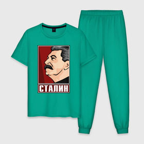 Мужская пижама хлопок с принтом Сталин , 100% хлопок | брюки и футболка прямого кроя, без карманов, на брюках мягкая резинка на поясе и по низу штанин
 | вождь народов | коммунизм | кпрф | советский союз | ссср