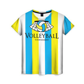 Женская футболка 3D с принтом Волейбол 69 , 100% полиэфир ( синтетическое хлопкоподобное полотно) | прямой крой, круглый вырез горловины, длина до линии бедер | tournament | volleyball | волейбол
