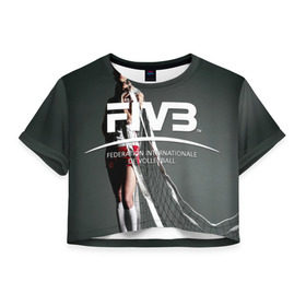 Женская футболка 3D укороченная с принтом Волейбол 80 , 100% полиэстер | круглая горловина, длина футболки до линии талии, рукава с отворотами | fiv3 | volleyball | волейбол