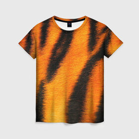 Женская футболка 3D с принтом Шкура тигра , 100% полиэфир ( синтетическое хлопкоподобное полотно) | прямой крой, круглый вырез горловины, длина до линии бедер | кошка | полосатая | текстуры | тигр