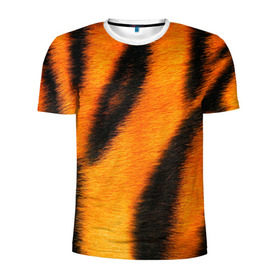 Мужская футболка 3D спортивная с принтом Шкура тигра , 100% полиэстер с улучшенными характеристиками | приталенный силуэт, круглая горловина, широкие плечи, сужается к линии бедра | Тематика изображения на принте: кошка | полосатая | текстуры | тигр