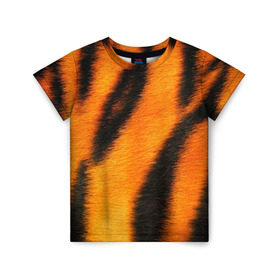 Детская футболка 3D с принтом Шкура тигра , 100% гипоаллергенный полиэфир | прямой крой, круглый вырез горловины, длина до линии бедер, чуть спущенное плечо, ткань немного тянется | Тематика изображения на принте: кошка | полосатая | текстуры | тигр