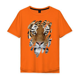 Мужская футболка хлопок Oversize с принтом Ярость тигра , 100% хлопок | свободный крой, круглый ворот, “спинка” длиннее передней части | tiger | дикая кошка | тигр | хищник