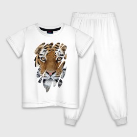 Детская пижама хлопок с принтом Ярость тигра , 100% хлопок |  брюки и футболка прямого кроя, без карманов, на брюках мягкая резинка на поясе и по низу штанин
 | tiger | дикая кошка | тигр | хищник
