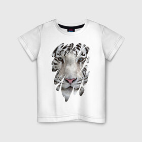 Детская футболка хлопок с принтом Бенгальский тигр , 100% хлопок | круглый вырез горловины, полуприлегающий силуэт, длина до линии бедер | 