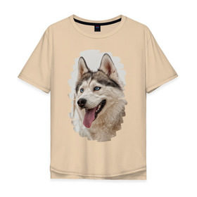 Мужская футболка хлопок Oversize с принтом Симпотяга волк , 100% хлопок | свободный крой, круглый ворот, “спинка” длиннее передней части | зверь | серый | хаски | хаски бандит