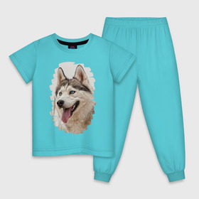 Детская пижама хлопок с принтом Симпотяга волк , 100% хлопок |  брюки и футболка прямого кроя, без карманов, на брюках мягкая резинка на поясе и по низу штанин
 | зверь | серый | хаски | хаски бандит