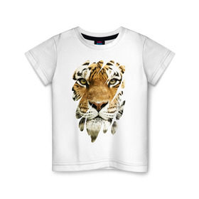 Детская футболка хлопок с принтом Лик тигра , 100% хлопок | круглый вырез горловины, полуприлегающий силуэт, длина до линии бедер | Тематика изображения на принте: tiger | дикая кошка | тигр | хищник