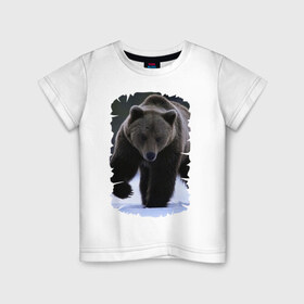 Детская футболка хлопок с принтом Русский медведь , 100% хлопок | круглый вырез горловины, полуприлегающий силуэт, длина до линии бедер | берлога | животное | зверь | косолапый | медведь | мишка | потапыч | хищник | хозяин тайги