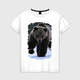 Женская футболка хлопок с принтом Русский медведь , 100% хлопок | прямой крой, круглый вырез горловины, длина до линии бедер, слегка спущенное плечо | берлога | животное | зверь | косолапый | медведь | мишка | потапыч | хищник | хозяин тайги