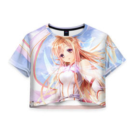 Женская футболка 3D укороченная с принтом Anime , 100% полиэстер | круглая горловина, длина футболки до линии талии, рукава с отворотами | anime | asuna | sword art online | аниме | асуна | мастера меча онлайн